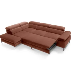 Divano letto regolabile angolare sinistra 5 posti 280x214cm tessuto arancio corallo Snuggity