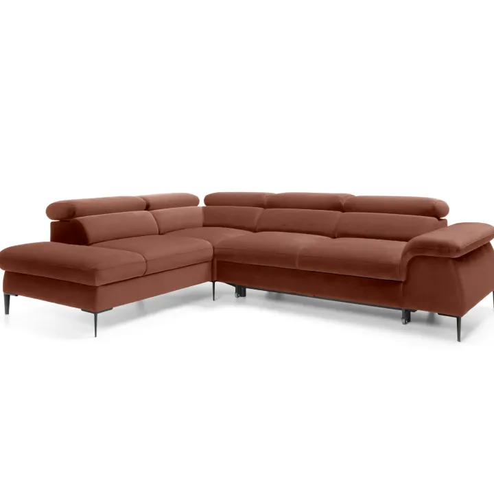 Divano letto regolabile angolare sinistra 5 posti 280x214cm tessuto arancio corallo Snuggity