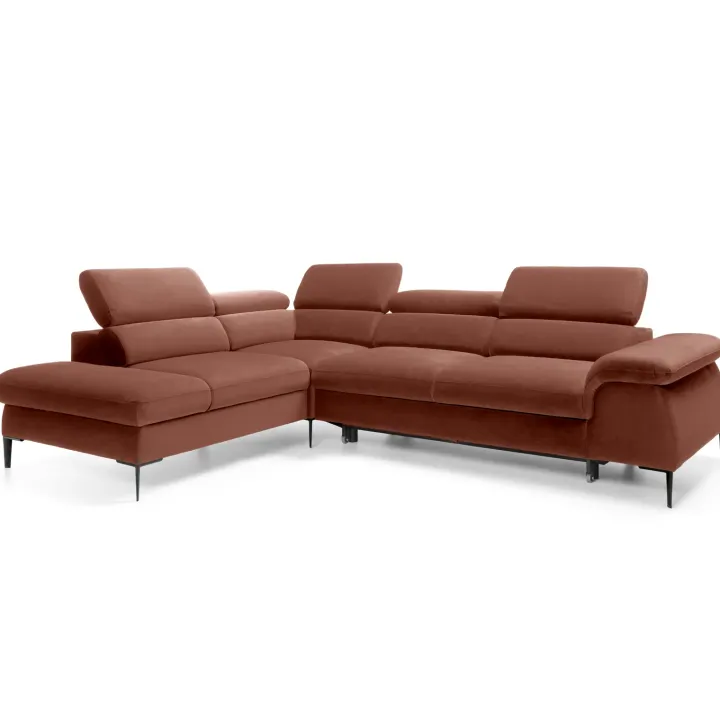 Divano letto regolabile angolare sinistra 5 posti 280x214cm tessuto arancio corallo Snuggity