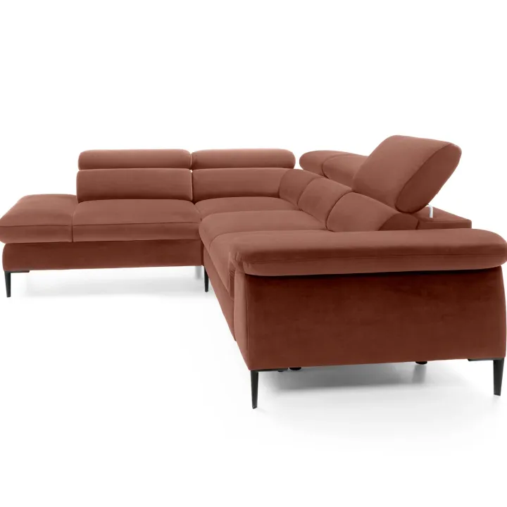 Divano letto regolabile angolare sinistra 5 posti 280x214cm tessuto arancio corallo Snuggity