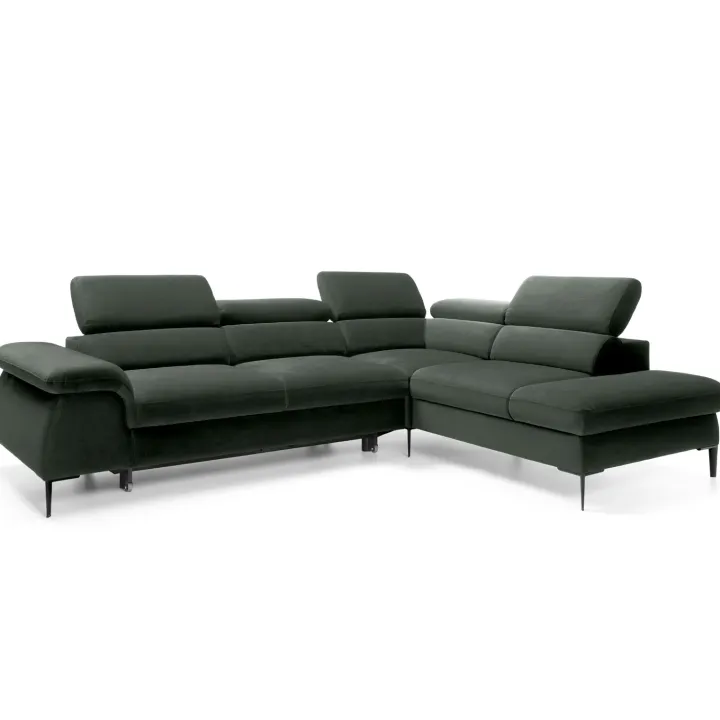 Divano letto regolabile angolare destra 5 posti 280x214cm tessuto verde Snuggity