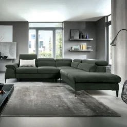 Divano letto regolabile angolare destra 5 posti 280x214cm tessuto verde Snuggity