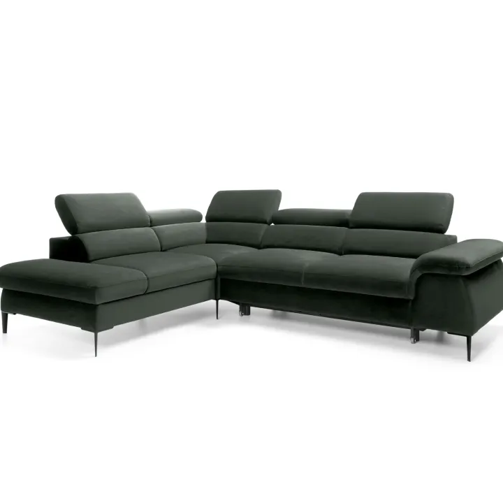 Divano letto regolabile angolare sinistra 5 posti 280x214cm tessuto verde Snuggity