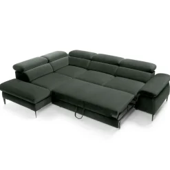 Divano letto regolabile angolare sinistra 5 posti 280x214cm tessuto verde Snuggity