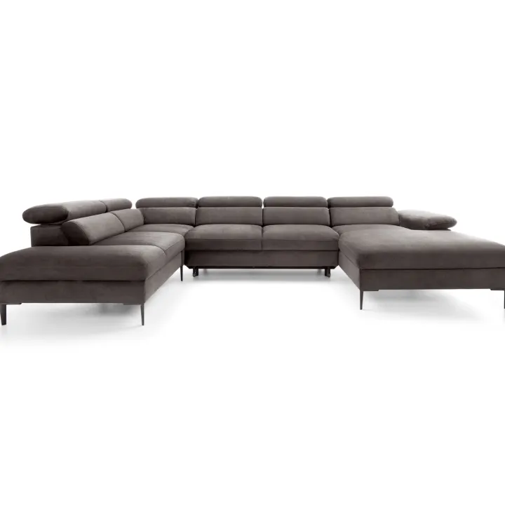Divano letto regolabile angolare sinistro 5 posti 353x214cm tessuto tortora scuro Calmora