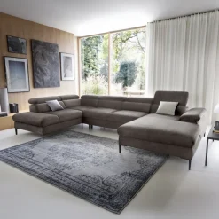 Divano letto regolabile angolare sinistro 5 posti 353x214cm tessuto tortora scuro Calmora