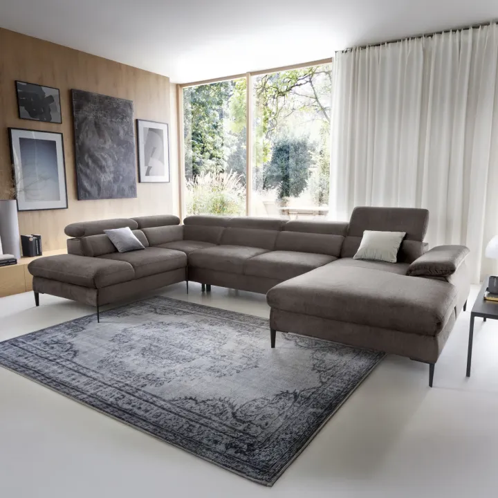 Divano letto regolabile angolare sinistro 5 posti 353x214cm tessuto tortora scuro Calmora