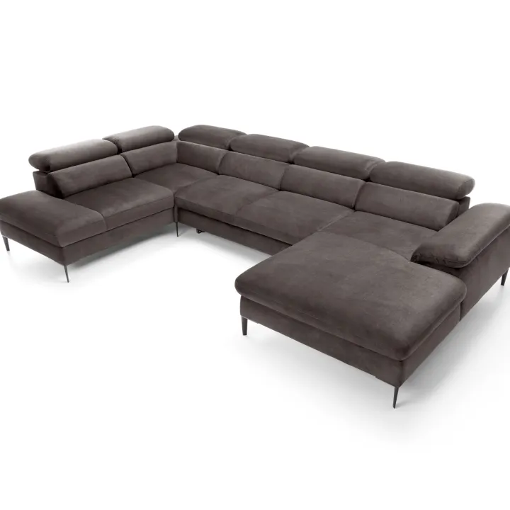 Divano letto regolabile angolare sinistro 5 posti 353x214cm tessuto tortora scuro Calmora