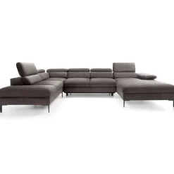 Divano letto regolabile angolare sinistro 5 posti 353x214cm tessuto tortora scuro Calmora