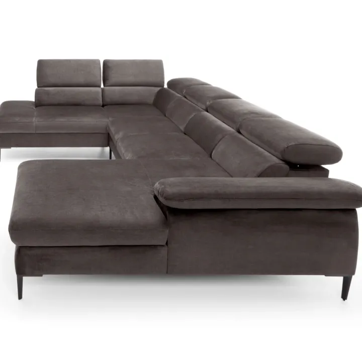 Divano letto regolabile angolare sinistro 5 posti 353x214cm tessuto tortora scuro Calmora