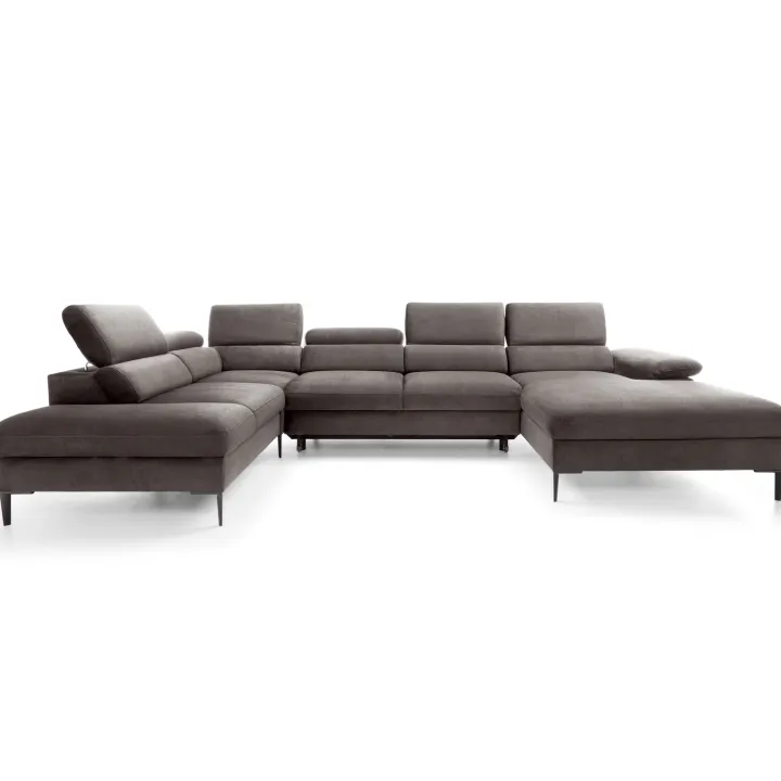 Divano letto regolabile angolare sinistro 5 posti 353x214cm tessuto tortora scuro Calmora