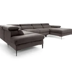 Divano letto regolabile angolare sinistro 5 posti 353x214cm tessuto tortora scuro Calmora