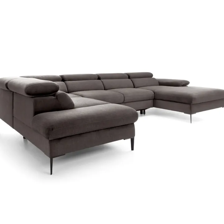 Divano letto regolabile angolare sinistro 5 posti 353x214cm tessuto tortora scuro Calmora