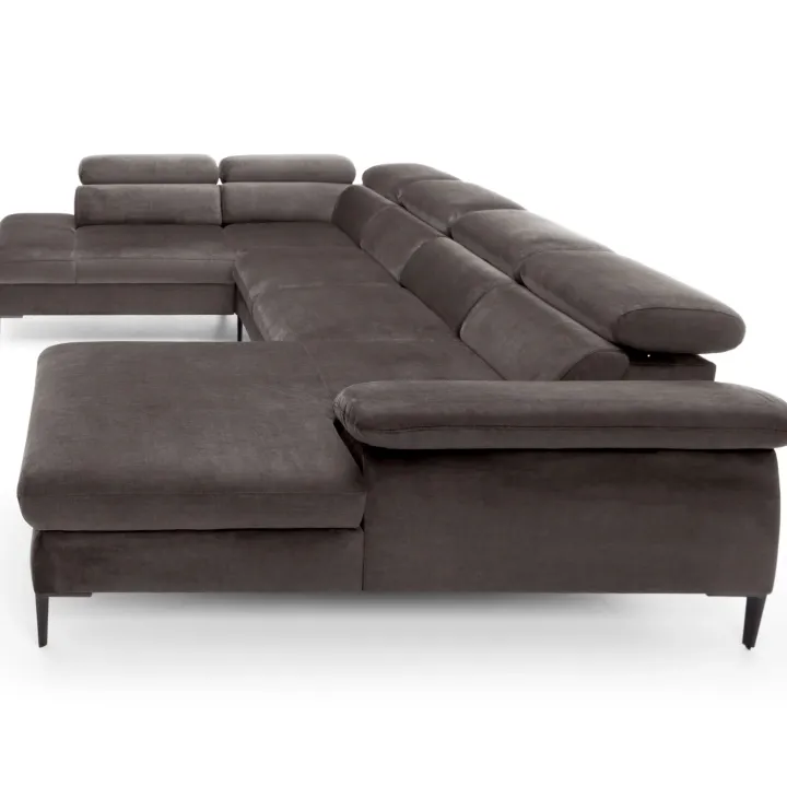 Divano letto regolabile angolare sinistro 5 posti 353x214cm tessuto tortora scuro Calmora