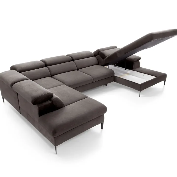 Divano letto regolabile angolare sinistro 5 posti 353x214cm tessuto tortora scuro Calmora