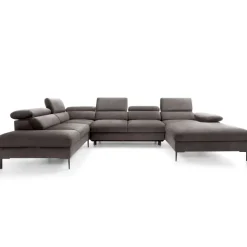 Divano letto regolabile angolare sinistro 5 posti 353x214cm tessuto tortora scuro Calmora