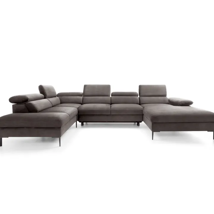 Divano letto regolabile angolare sinistro 5 posti 353x214cm tessuto tortora scuro Calmora