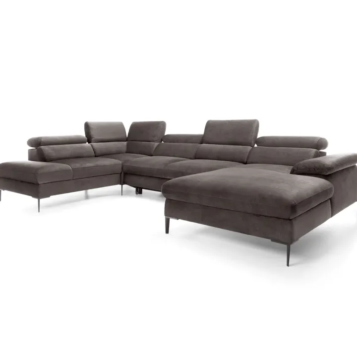 Divano letto regolabile angolare sinistro 5 posti 353x214cm tessuto tortora scuro Calmora