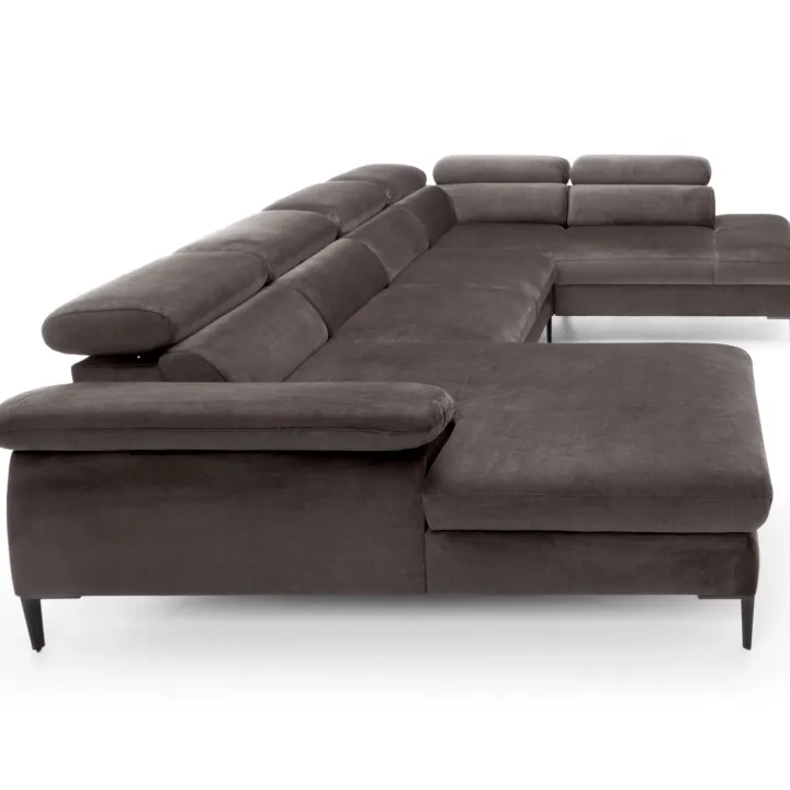 Divano letto regolabile angolare destro 5 posti 353x214cm tessuto tortora scuro Calmora
