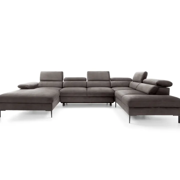 Divano letto regolabile angolare destro 5 posti 353x214cm tessuto tortora scuro Calmora