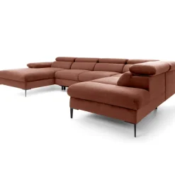 Divano letto regolabile angolare destro 5 posti 353x214cm tessuto arancio corallo Calmora