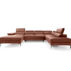 Divano letto regolabile angolare destro 5 posti 353x214cm tessuto arancio corallo Calmora