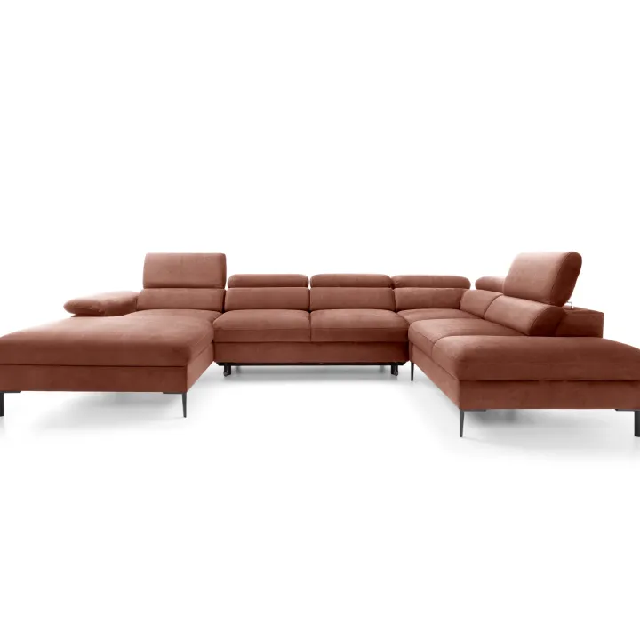 Divano letto regolabile angolare destro 5 posti 353x214cm tessuto arancio corallo Calmora