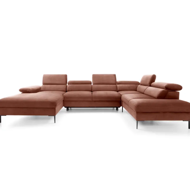 Divano letto regolabile angolare destro 5 posti 353x214cm tessuto arancio corallo Calmora