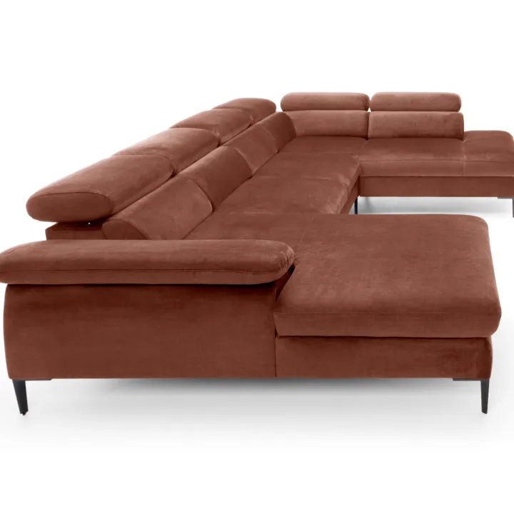 Divano letto regolabile angolare destro 5 posti 353x214cm tessuto arancio corallo Calmora