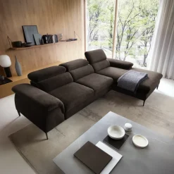 Divano letto regolabile angolare destra 4 posti 288x182cm tessuto marrone Loungey