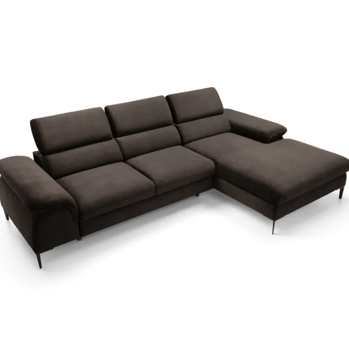 Divano letto regolabile angolare destra 4 posti 288x182cm tessuto marrone Loungey