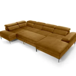 Divano letto regolabile angolare sinistro 5 posti 353x214cm tessuto giallo senape Calmora