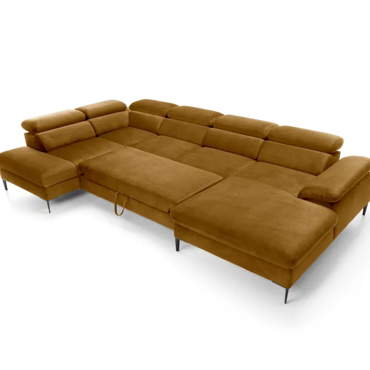 Divano letto regolabile angolare sinistro 5 posti 353x214cm tessuto giallo senape Calmora