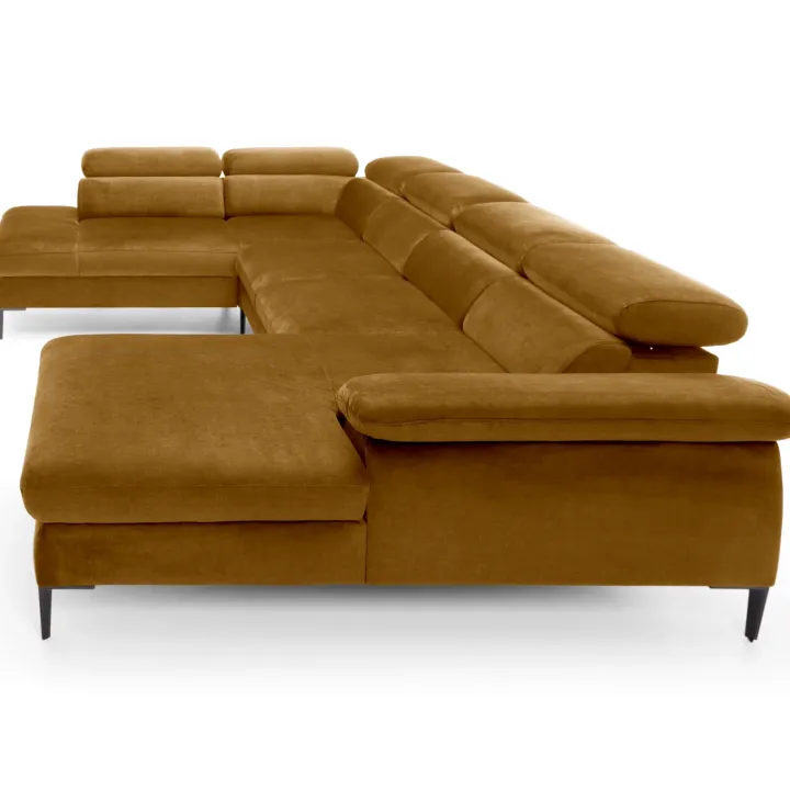 Divano letto regolabile angolare sinistro 5 posti 353x214cm tessuto giallo senape Calmora