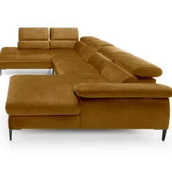 Divano letto regolabile angolare sinistro 5 posti 353x214cm tessuto giallo senape Calmora