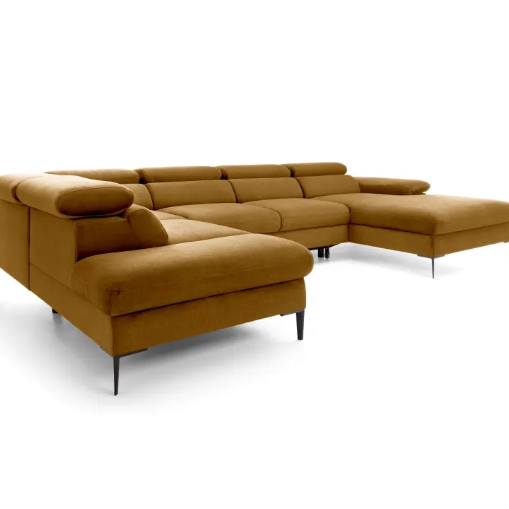 Divano letto regolabile angolare sinistro 5 posti 353x214cm tessuto giallo senape Calmora