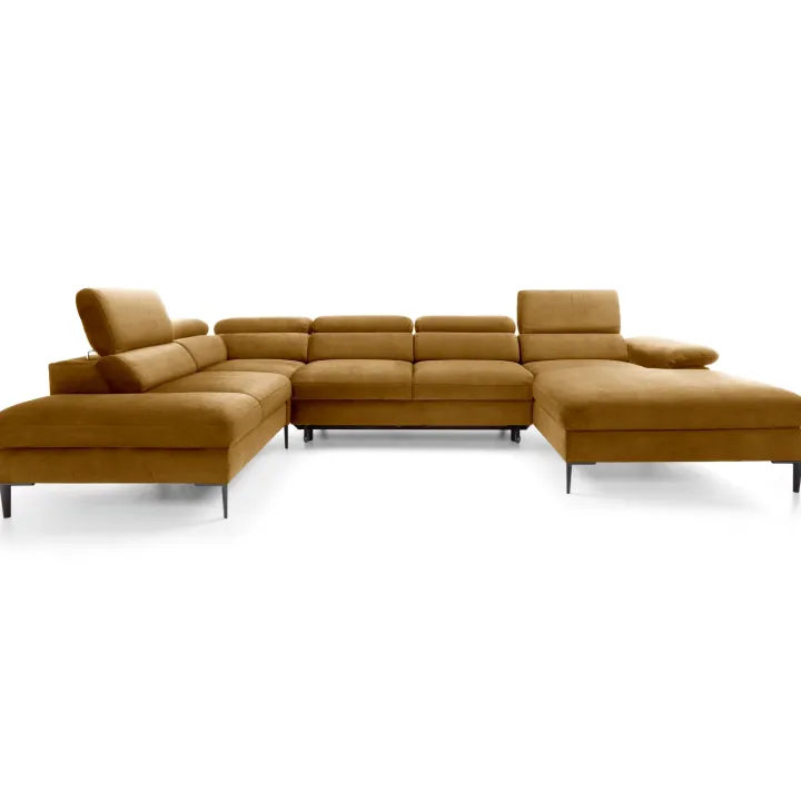 Divano letto regolabile angolare sinistro 5 posti 353x214cm tessuto giallo senape Calmora