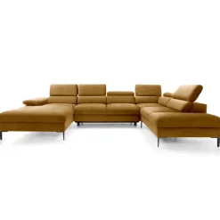 Divano letto regolabile angolare destro 5 posti 353x214cm tessuto giallo senape Calmora