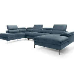 Divano letto regolabile angolare sinistro 5 posti 353x214cm tessuto azzurro Calmora