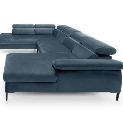 Divano letto regolabile angolare sinistro 5 posti 353x214cm tessuto azzurro Calmora