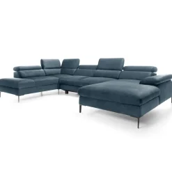 Divano letto regolabile angolare sinistro 5 posti 353x214cm tessuto azzurro Calmora