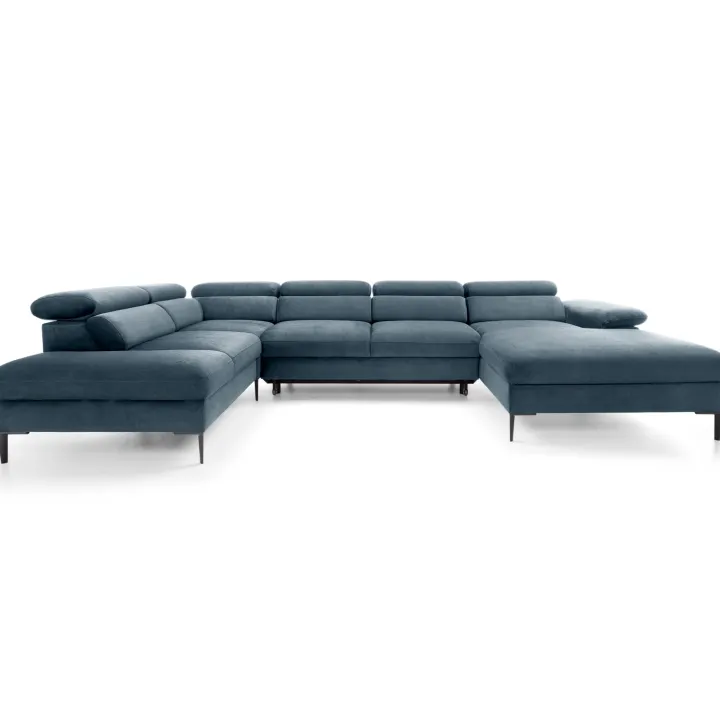 Divano letto regolabile angolare sinistro 5 posti 353x214cm tessuto azzurro Calmora