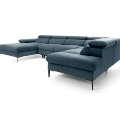 Divano letto regolabile angolare destro 5 posti 353x214cm tessuto azzurro Calmora