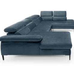 Divano letto regolabile angolare destro 5 posti 353x214cm tessuto azzurro Calmora
