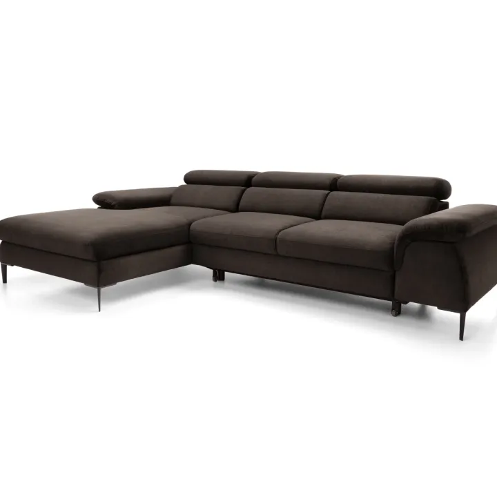 Divano letto regolabile angolare sinistra 4 posti 288x182cm tessuto marrone Loungey