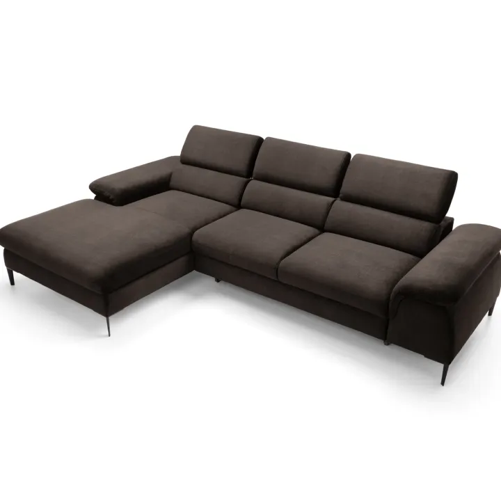 Divano letto regolabile angolare sinistra 4 posti 288x182cm tessuto marrone Loungey