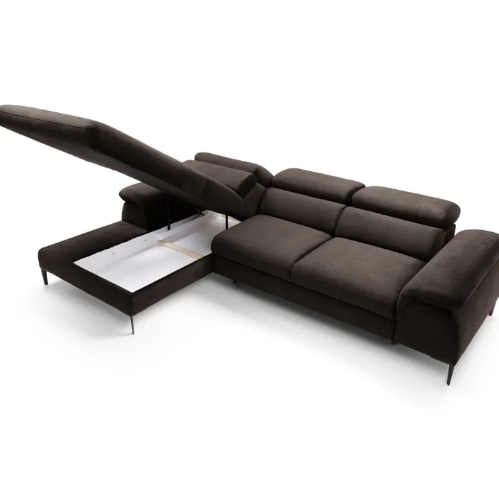 Divano letto regolabile angolare sinistra 4 posti 288x182cm tessuto marrone Loungey