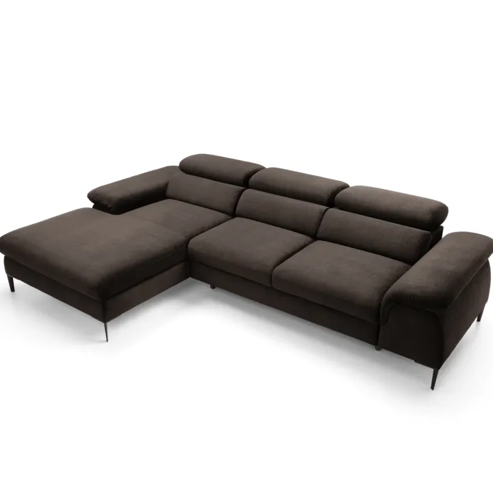Divano letto regolabile angolare sinistra 4 posti 288x182cm tessuto marrone Loungey