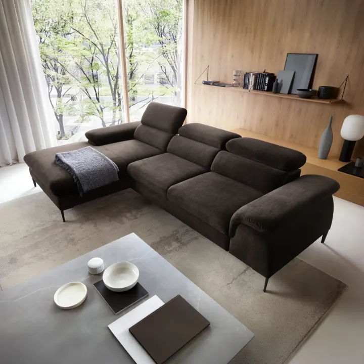 Divano letto regolabile angolare sinistra 4 posti 288x182cm tessuto marrone Loungey