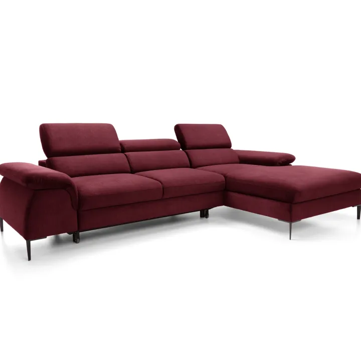 Divano letto regolabile angolare destra 4 posti 288x182cm tessuto rosso bordeaux Loungey